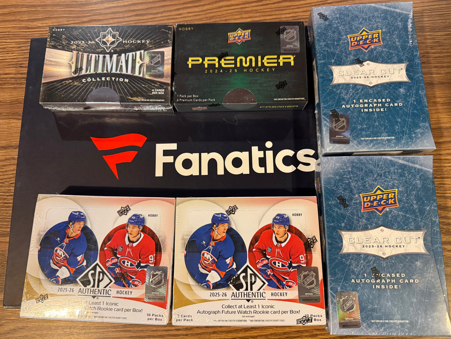 #2570- 7 BOX JERSEY MIXER (24-25 PREMIER,2x 25-26 SP AUTHENTIC, 1x 25-26 ULTIMATE, 2x 25-26 CLEAR CUT+ JERSEY MEM BOX) -TUESDAY AUG 25