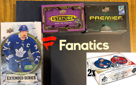 #2565- 6 BOX JERSEY MIXER (24-25 PREMIER,2x 25-26 SP AUTHENTIC, 21-22 STATURE, 25-26 EXTENDED+ JERSEY MEM BOX) -SATURDAY JUNE 27