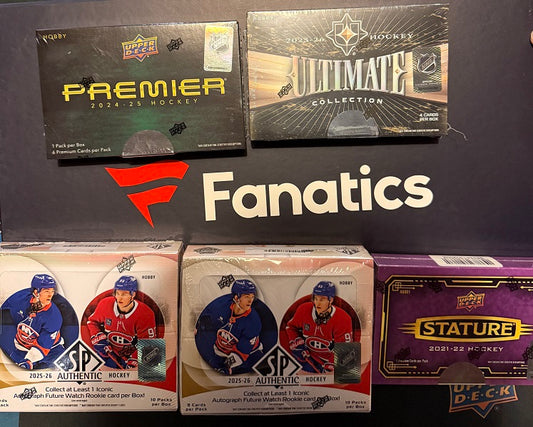 #2567- 6 BOX JERSEY MIXER (24-25 PREMIER,2x 25-26 SP AUTHENTIC, 1x 25-26 ULTIMATE, 21-22 STATURE+ JERSEY MEM BOX) -TUESDAY AUG 4